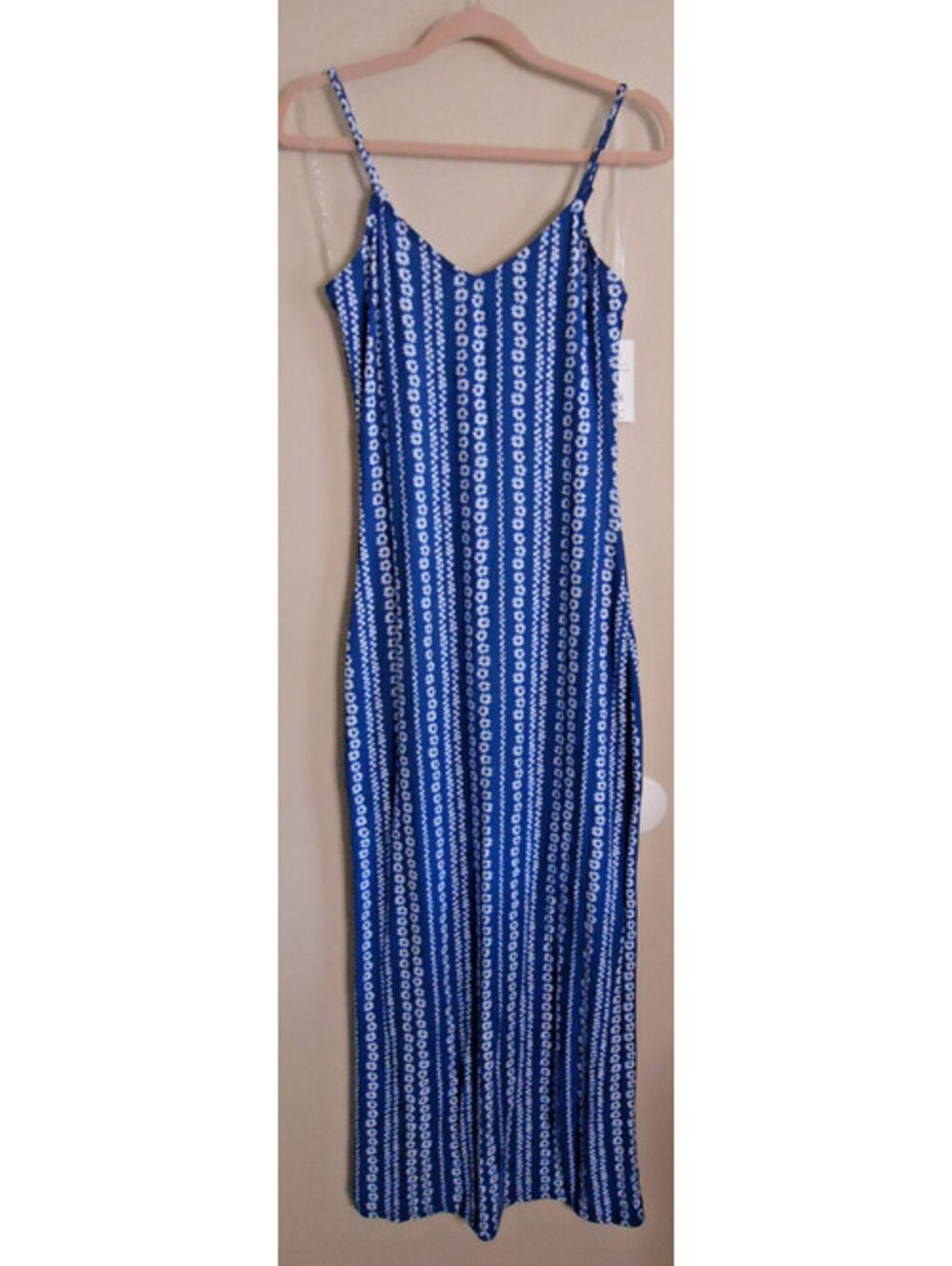 No Boundaries Striped Floral Maxi Tank Dress Womens Med(7-9 ) Blue/White Bodycon